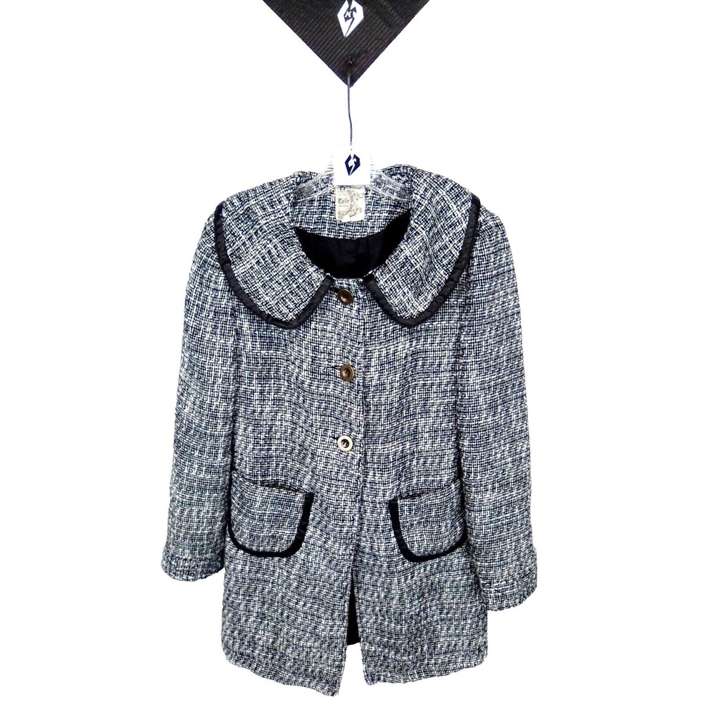 Tulle Women's Tweed Black & White Long Sleeve Wool Blend Pea Coat Size Large